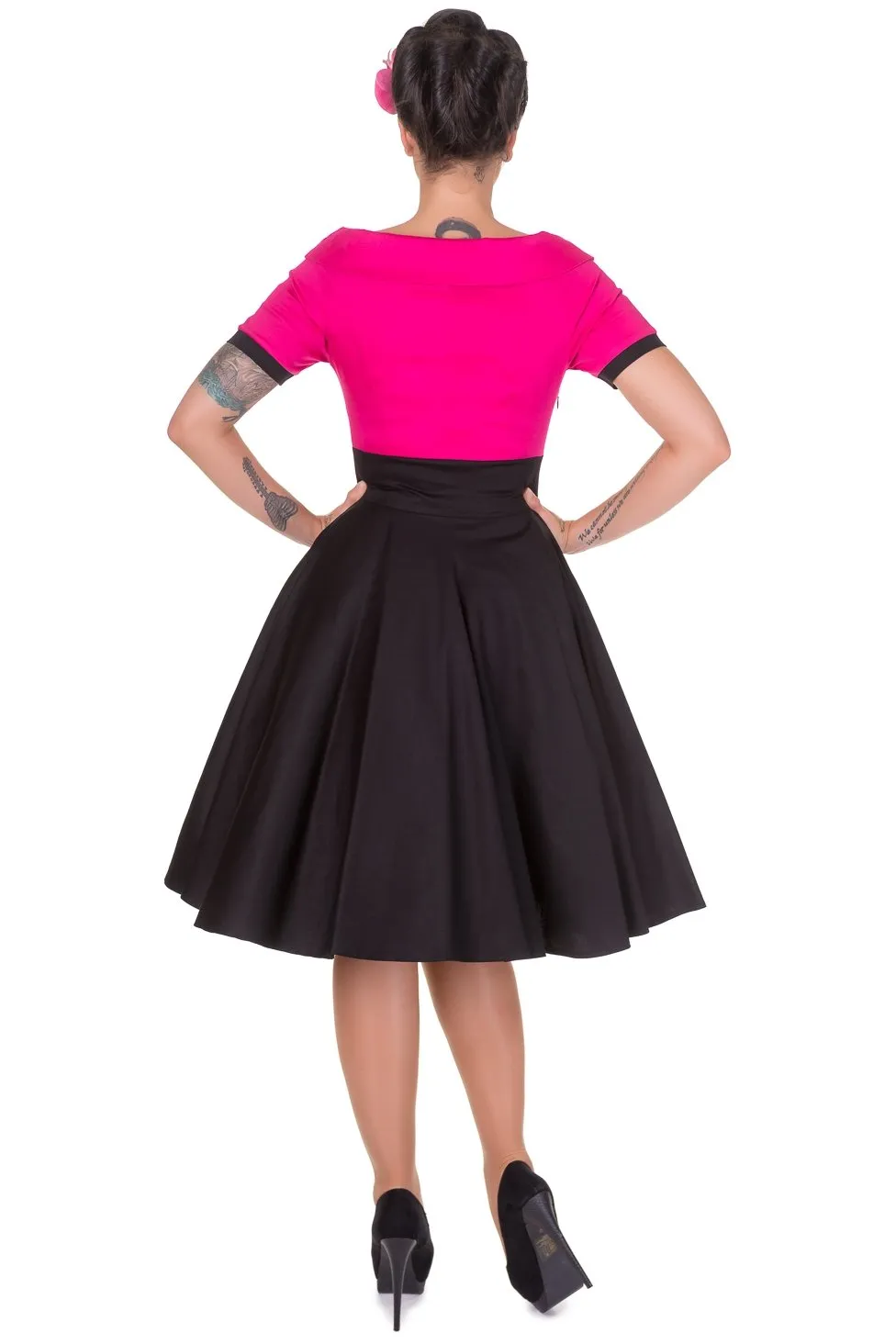 Darlene Retro Full Circle Swing Dress in Hot Pink-Black