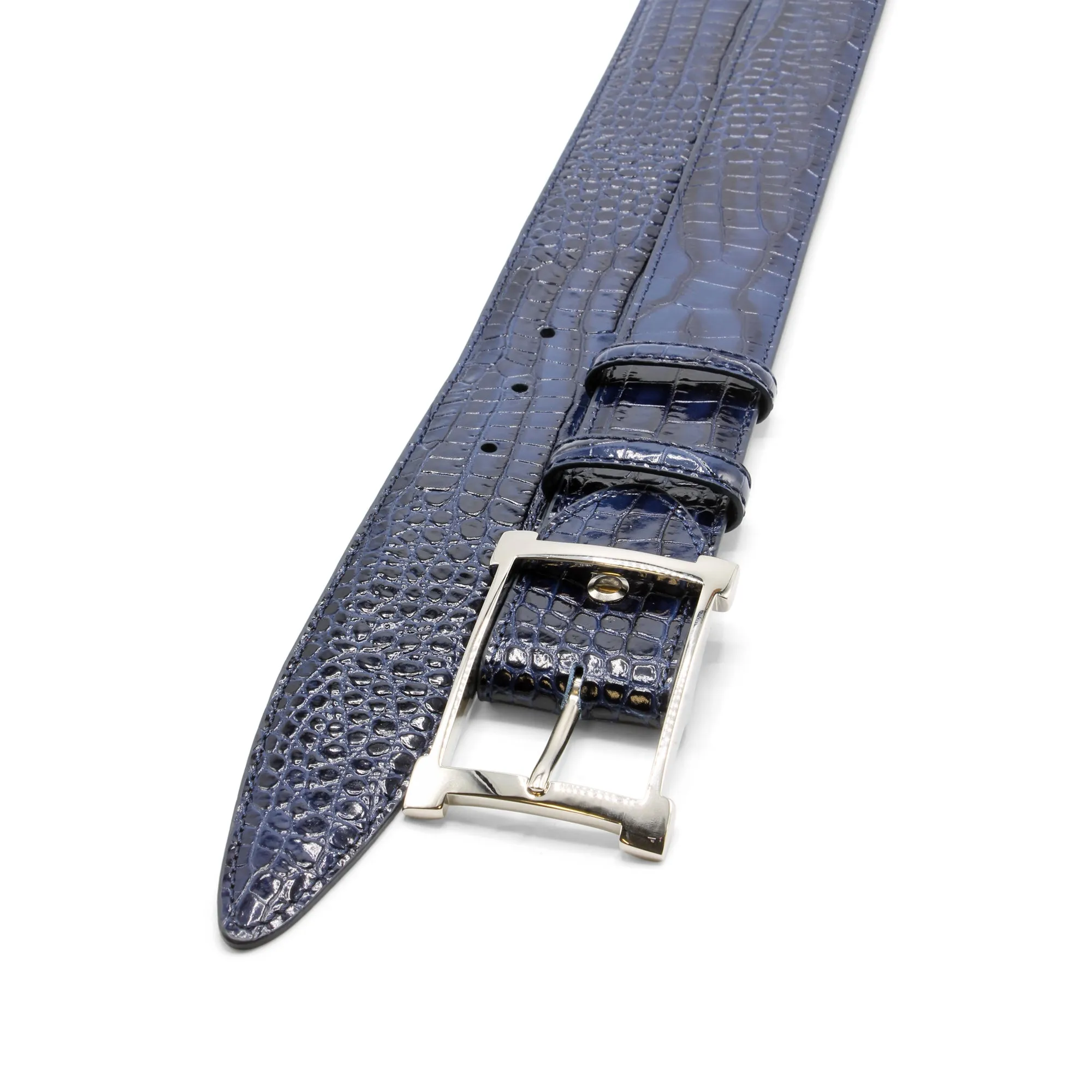 Deep Navy Mock Croc Brush Off Silver Frame Belt