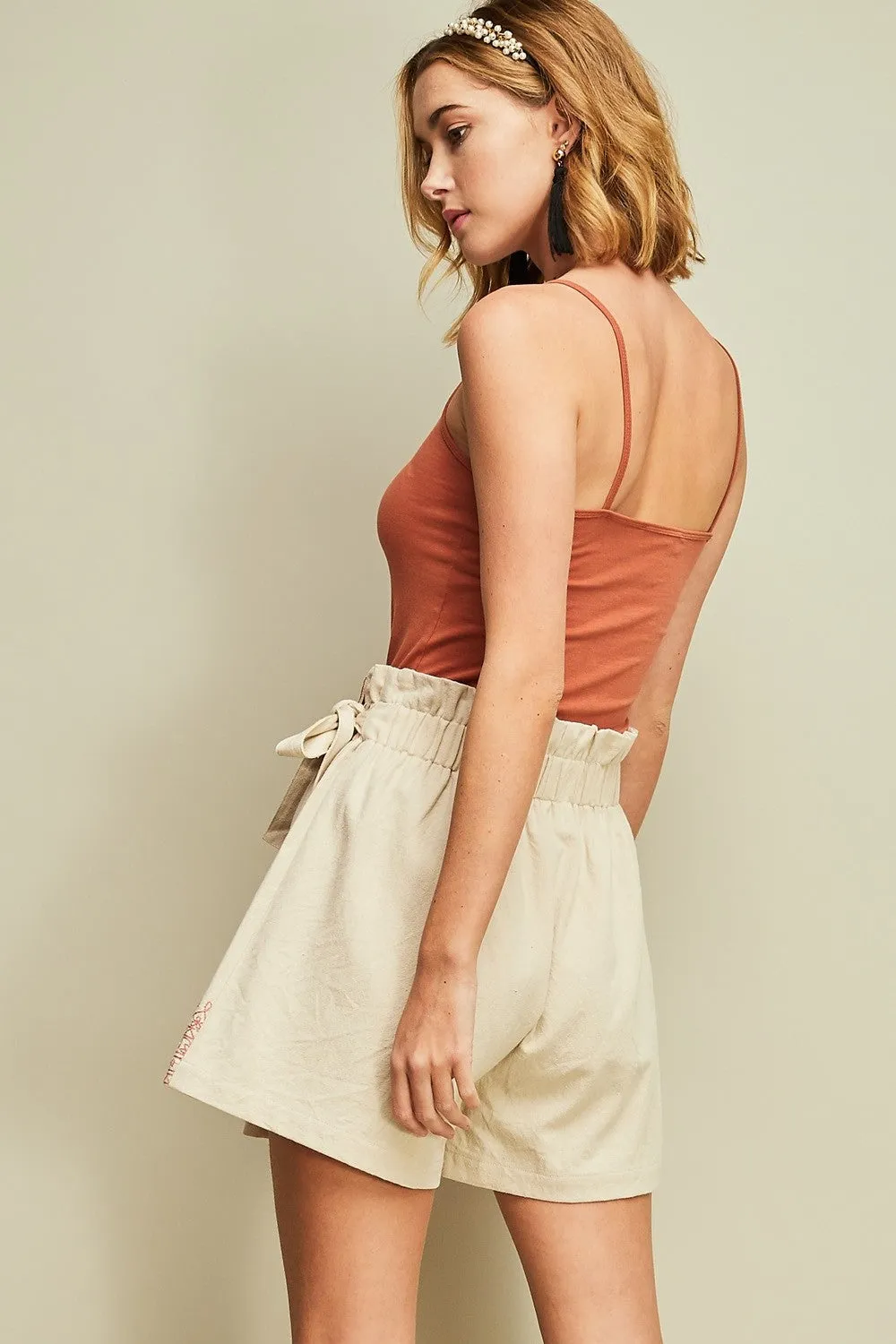 Embroidered Wrap Skort, Sand