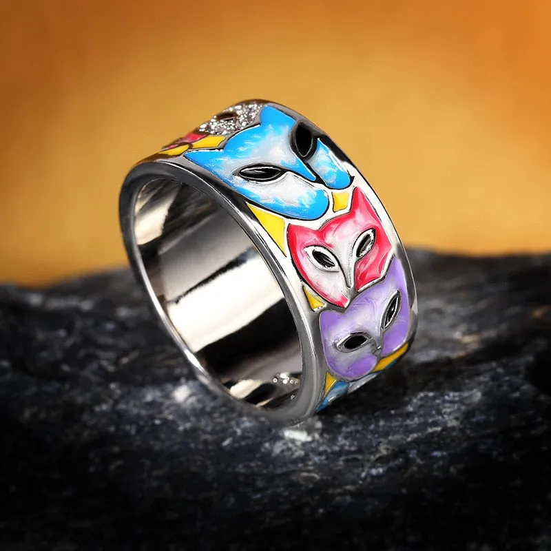 Fashion Jewelry Creative Cat Enamel Ring for Women with Zircon in 925 Silver