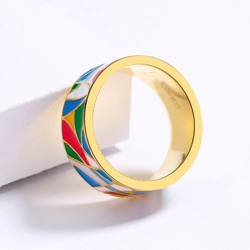 Fashion Jewelry Irregular Geometric Enamel Ring for Women in Gold Color