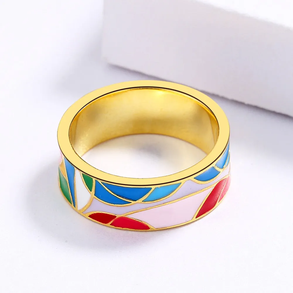 Fashion Jewelry Irregular Geometric Enamel Ring for Women in Gold Color