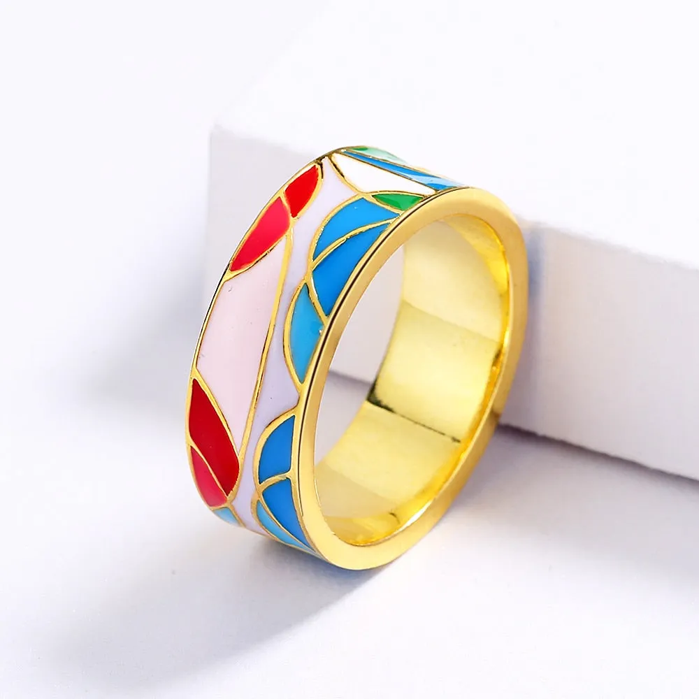 Fashion Jewelry Irregular Geometric Enamel Ring for Women in Gold Color