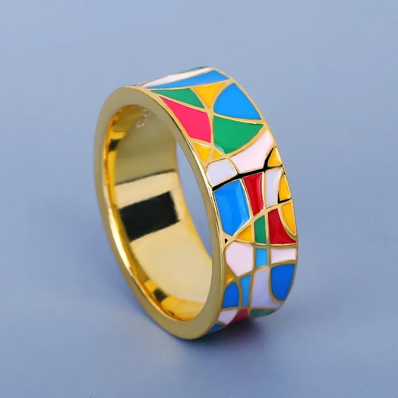 Fashion Jewelry Irregular Geometric Enamel Ring for Women in Gold Color