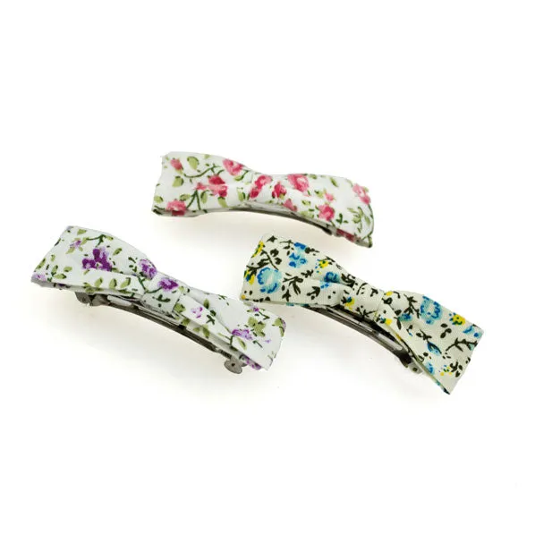 Floral Fabric Ribbon Small Princess Hair Barrette [Set of 3]