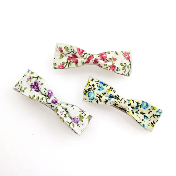 Floral Fabric Ribbon Small Princess Hair Barrette [Set of 3]