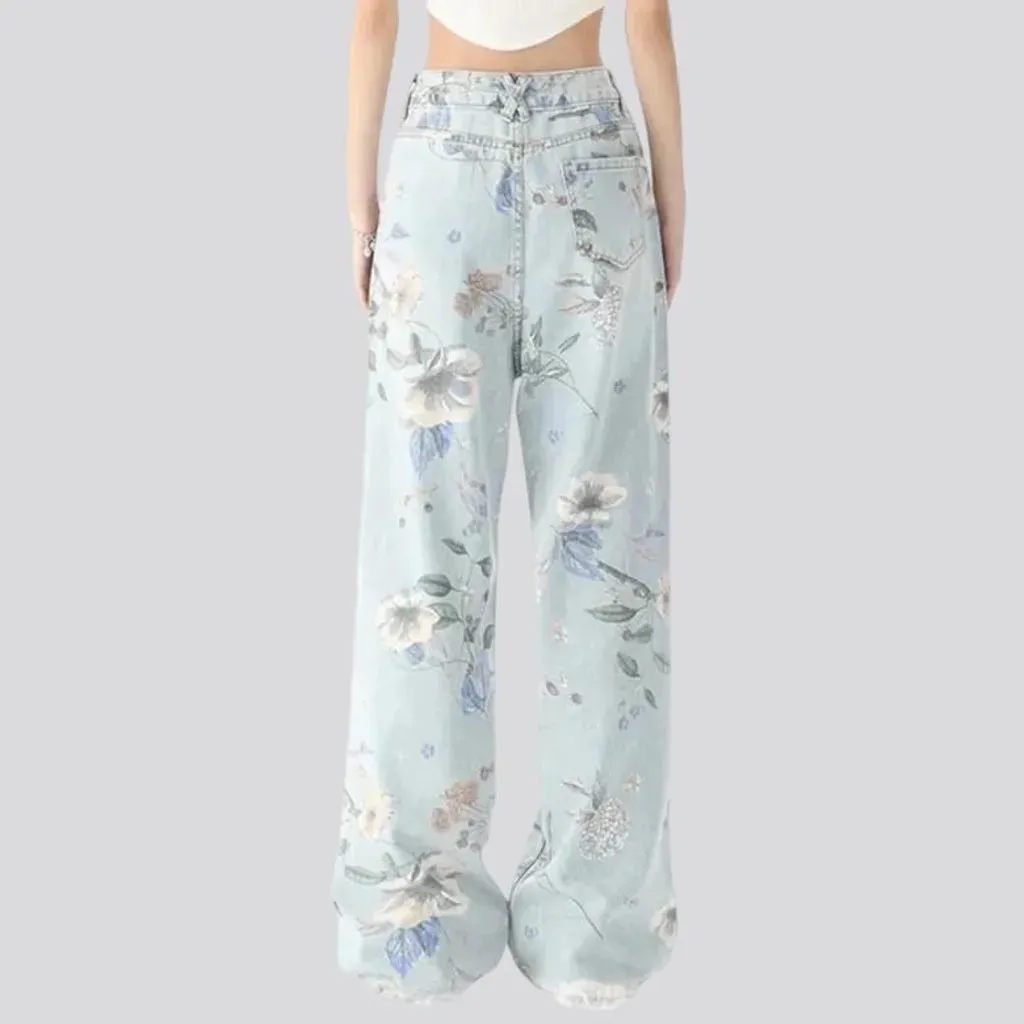 Floral-print women's jeans