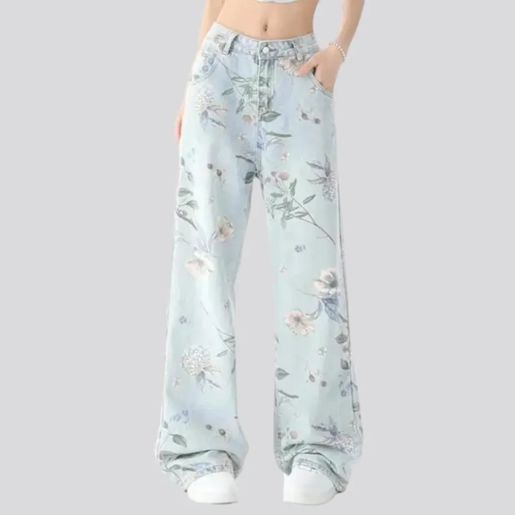 Floral-print women's jeans