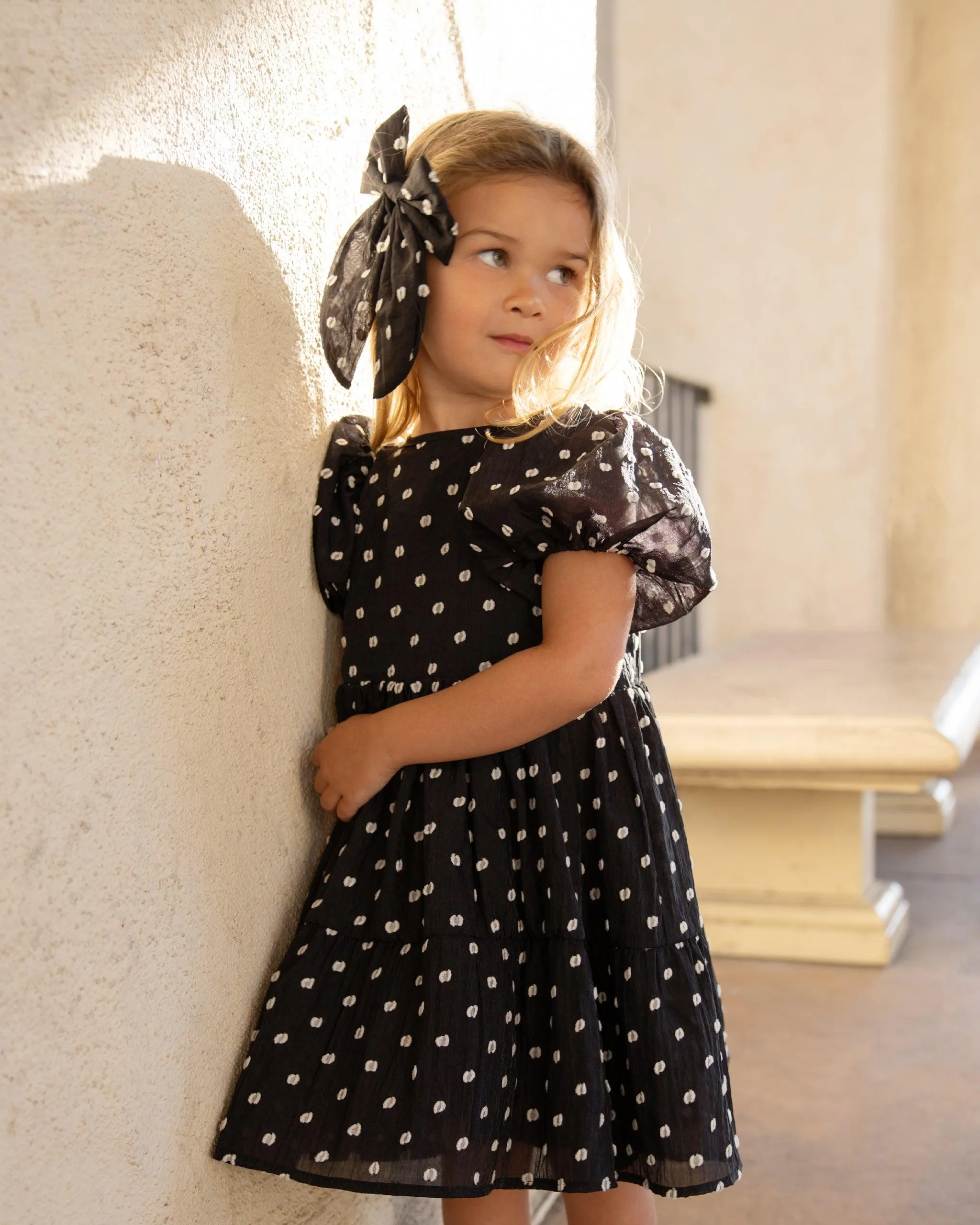 Girls Dresses | Chloe Black & Ivory Dot Dress | Noralee