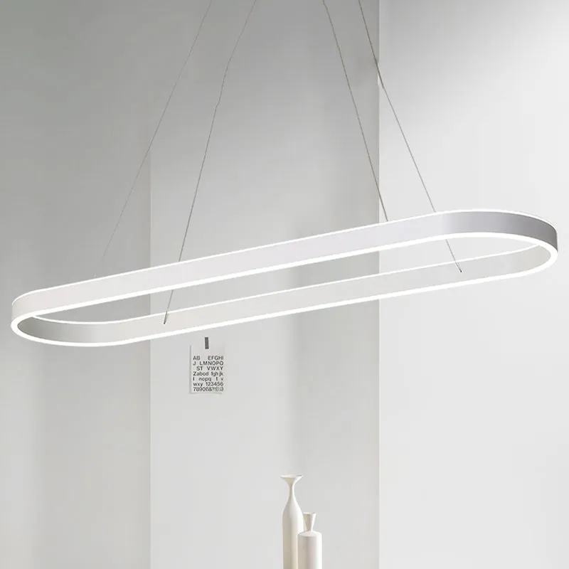 Gold/White Oval Suspension Pendant LED Ceiling Light - 31.5"/39"/47" Wide - Minimalist Style - Warm/White Light - Over Island