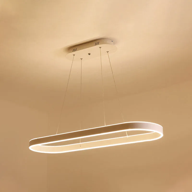 Gold/White Oval Suspension Pendant LED Ceiling Light - 31.5"/39"/47" Wide - Minimalist Style - Warm/White Light - Over Island