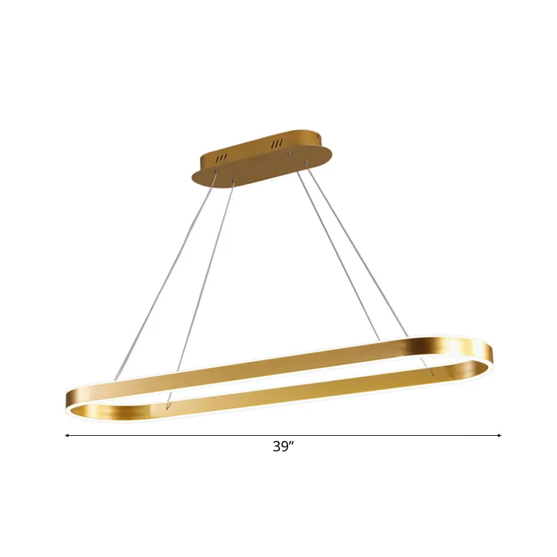 Gold/White Oval Suspension Pendant LED Ceiling Light - 31.5"/39"/47" Wide - Minimalist Style - Warm/White Light - Over Island