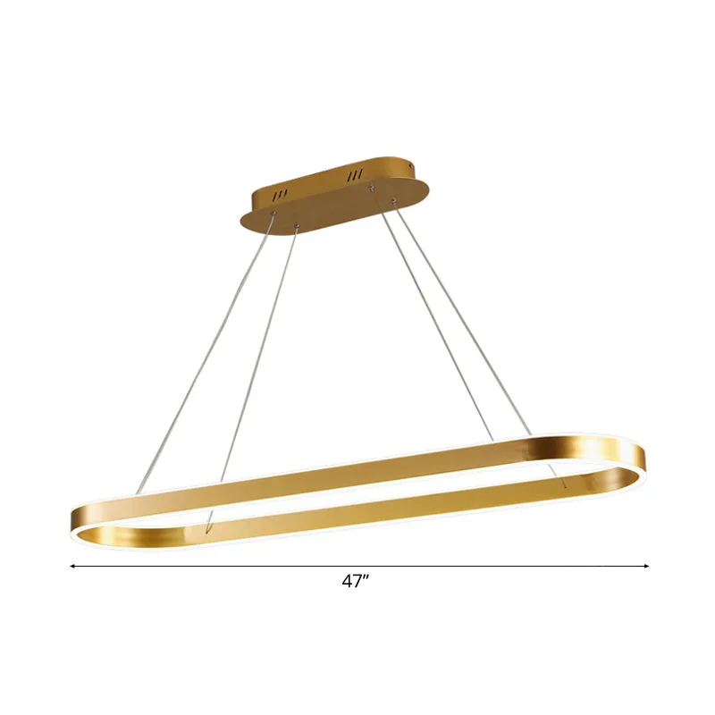 Gold/White Oval Suspension Pendant LED Ceiling Light - 31.5"/39"/47" Wide - Minimalist Style - Warm/White Light - Over Island