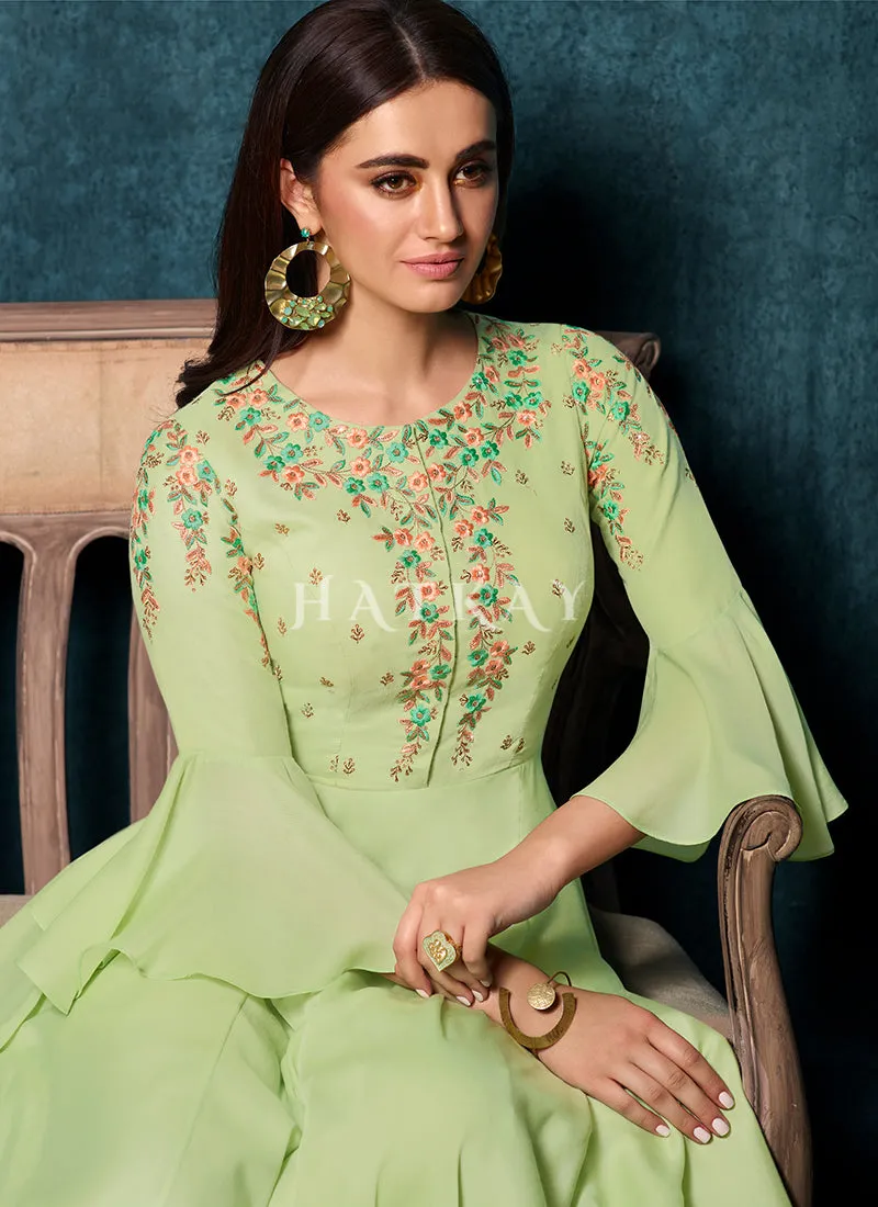 Green Multi Embroidered Designer Gown