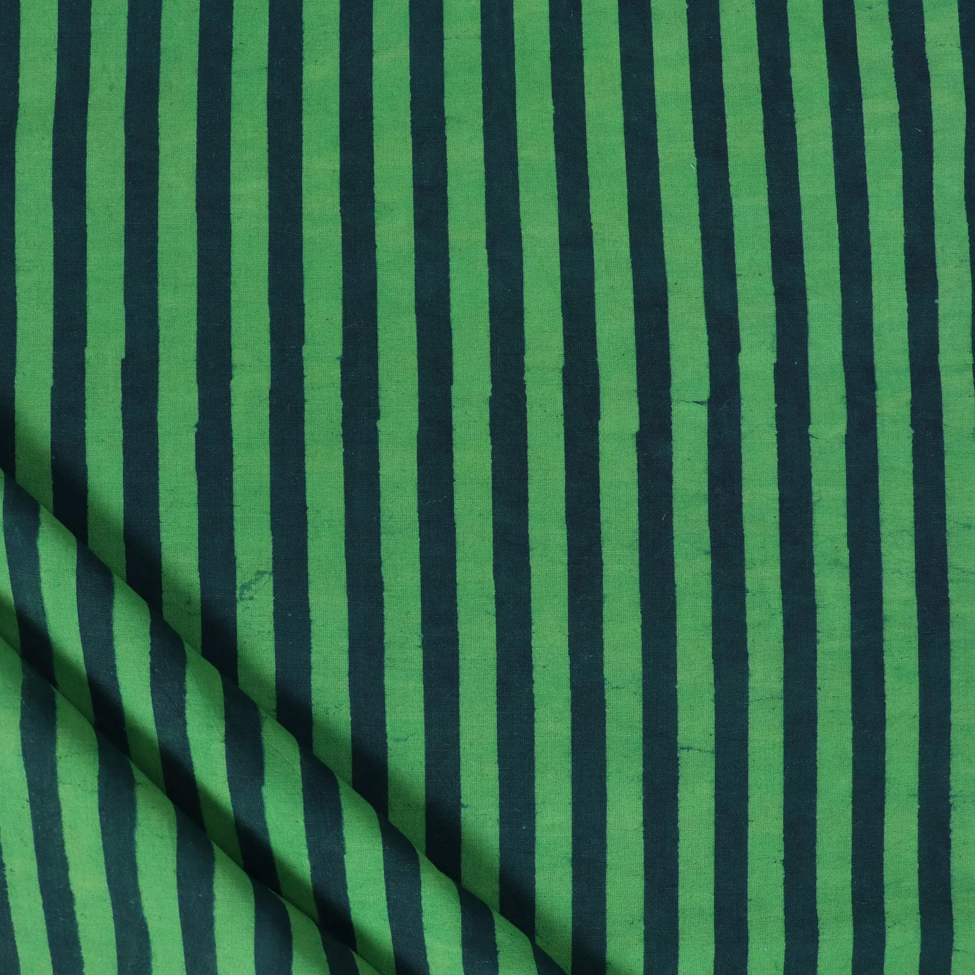 Green Stripes Printed Cotton Running Fabric