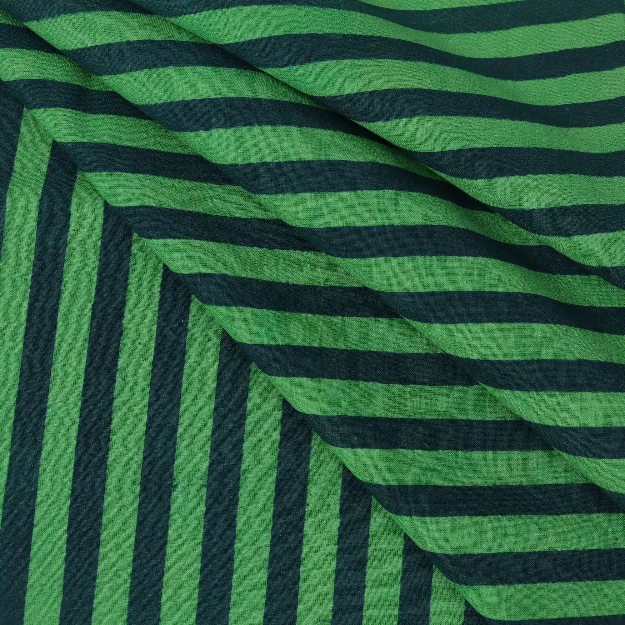 Green Stripes Printed Cotton Running Fabric