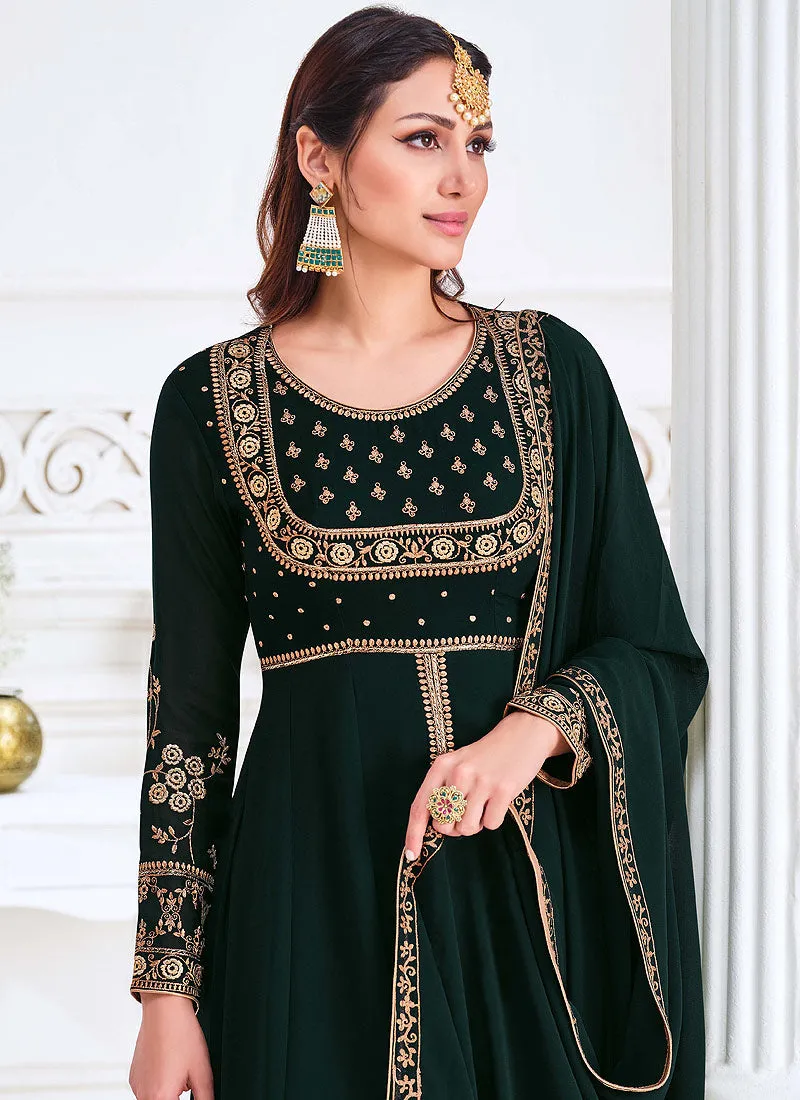 Green Traditional Zari Embroidered Slit Style Pant Suit