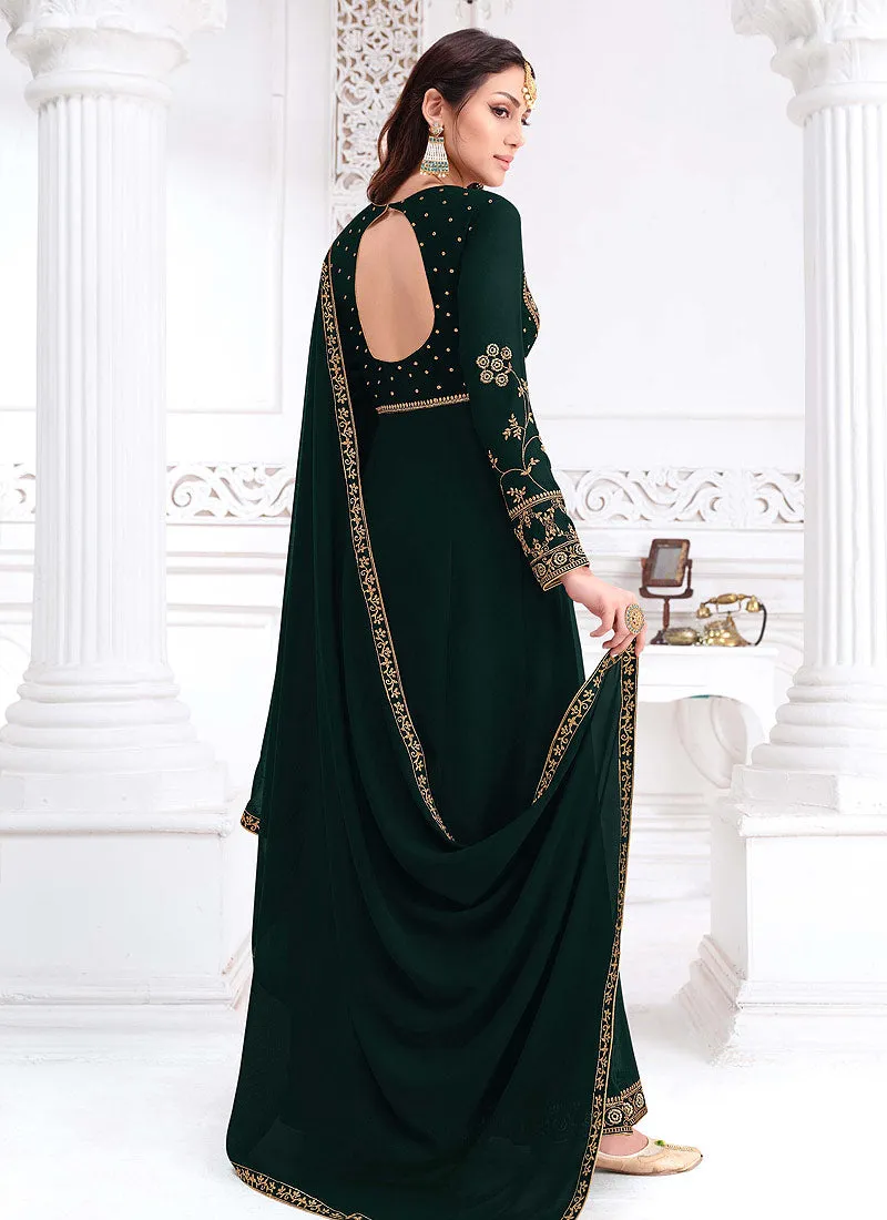 Green Traditional Zari Embroidered Slit Style Pant Suit