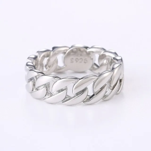 Hip Hop Jewelry Metallic Chain Puzzle Ring for Women in 925 Sterling Silver