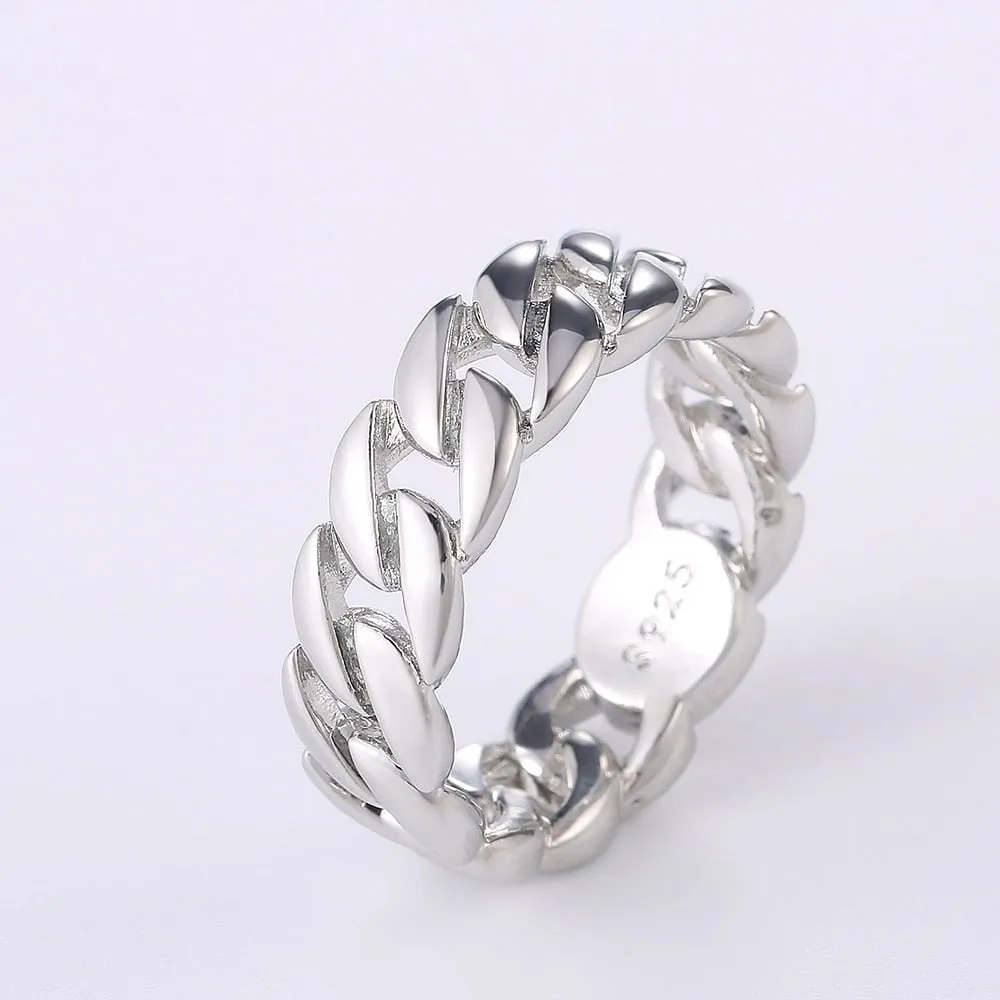 Hip Hop Jewelry Metallic Chain Puzzle Ring for Women in 925 Sterling Silver