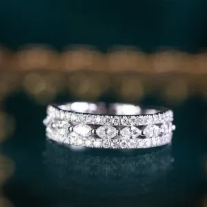 Hip Hop Jewelry Micro Pave Dazzling Marquise Cut CZ Wedding Band Ring for Women