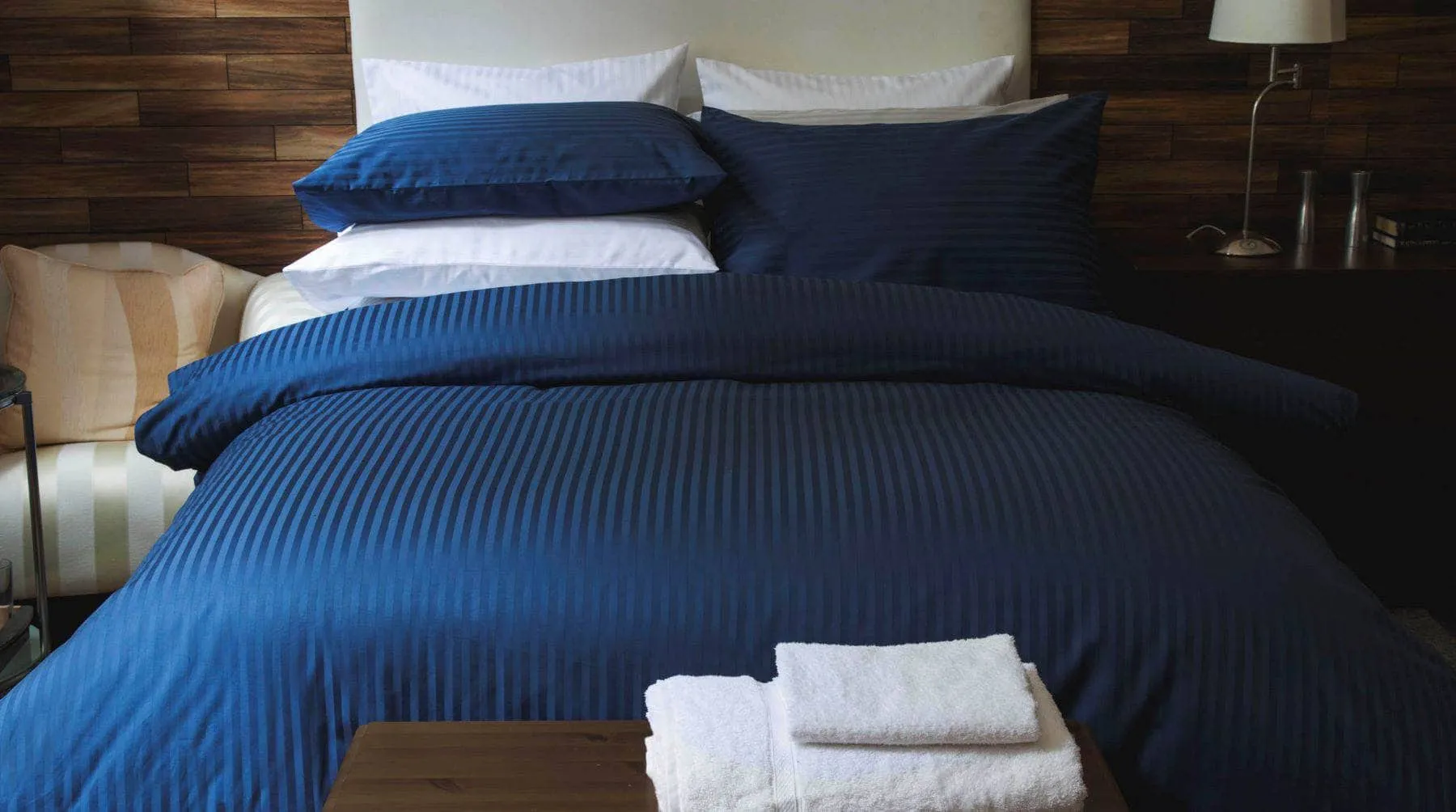 Hotel Satin Stripe Navy Sheet - Multiple Sizes