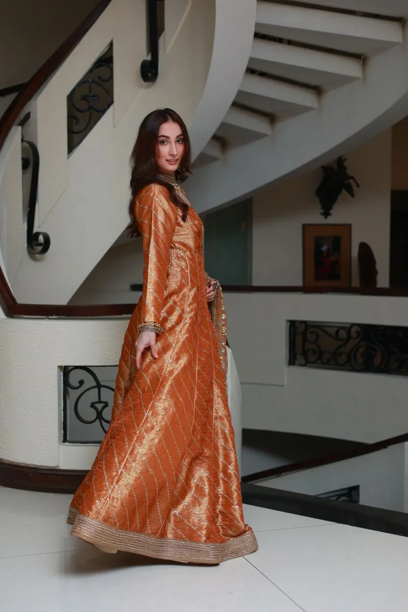 Huma Adnan - Anmol - Rust - Chiffon & Crushed Masoori - 2 Piece