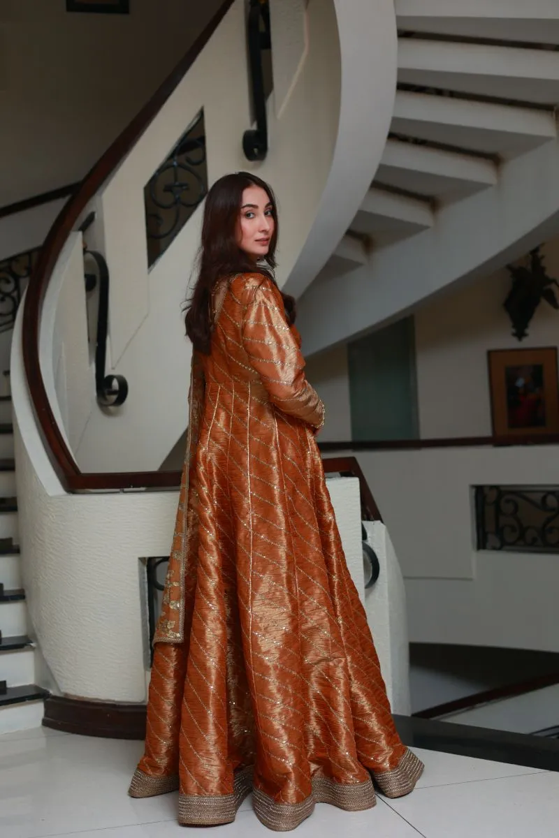 Huma Adnan - Anmol - Rust - Chiffon & Crushed Masoori - 2 Piece