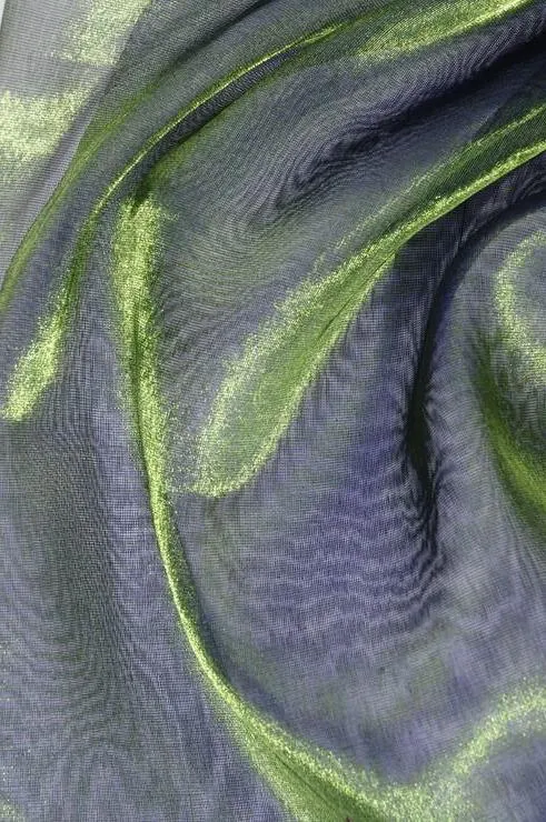 Hunter Green Navy Metallic Organza Fabric