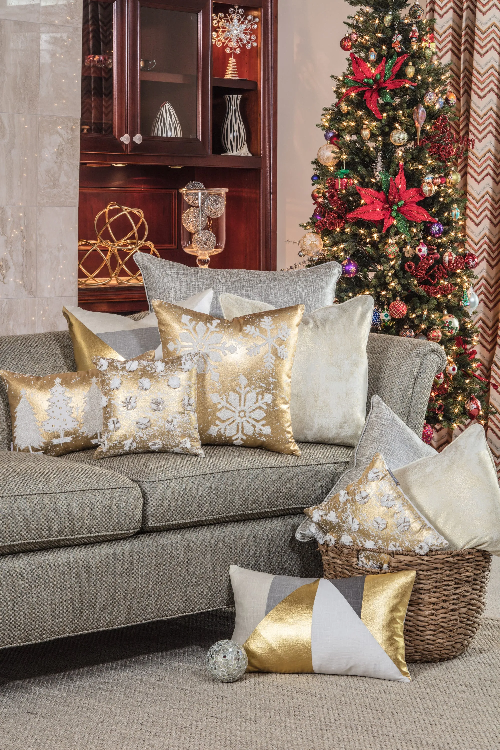 Indoor Christmas Avalon Gold Rectangular Throw Pillow