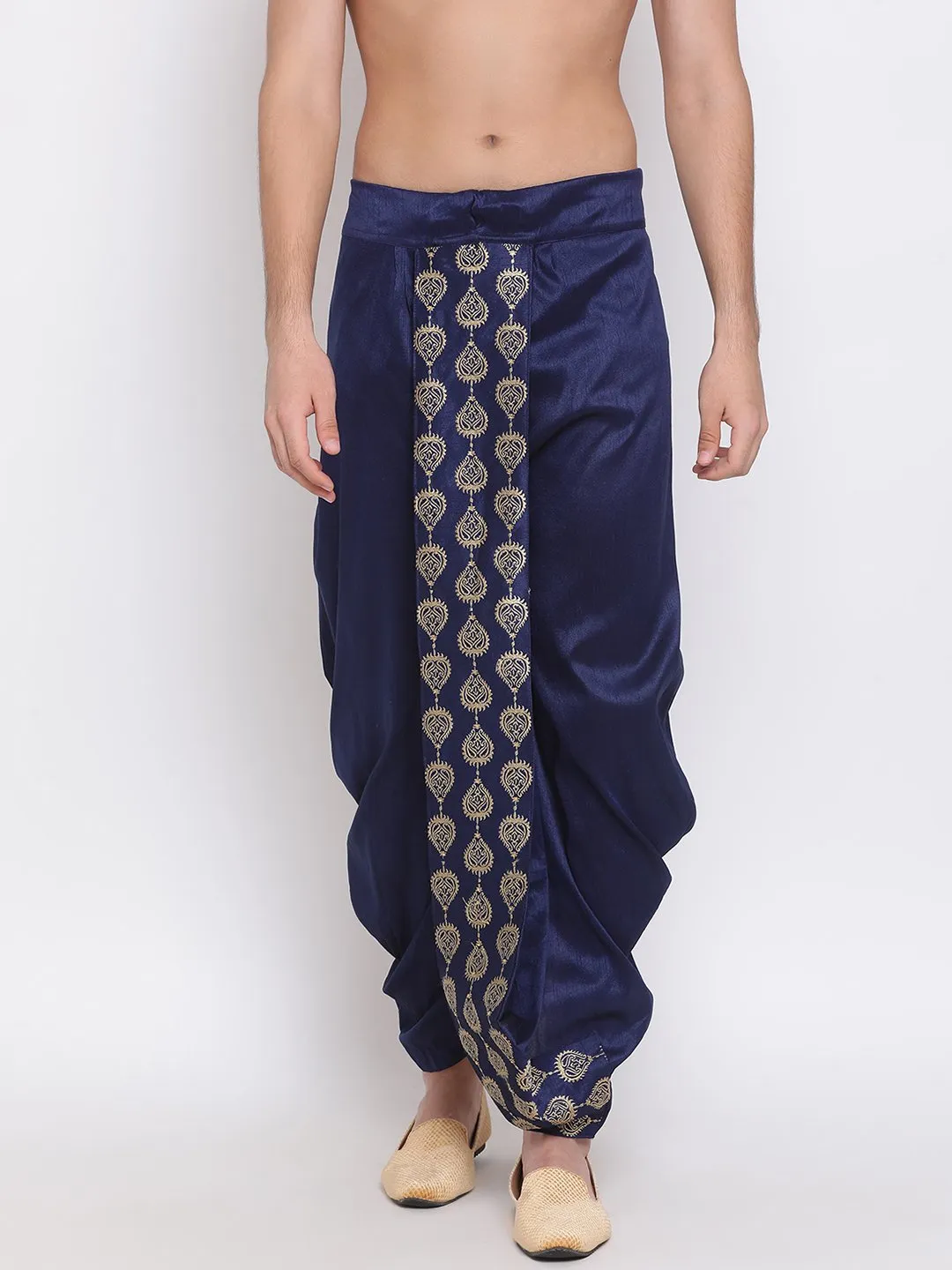 Jashvi Men's Navy Blue Embroidered Dhoti Pant