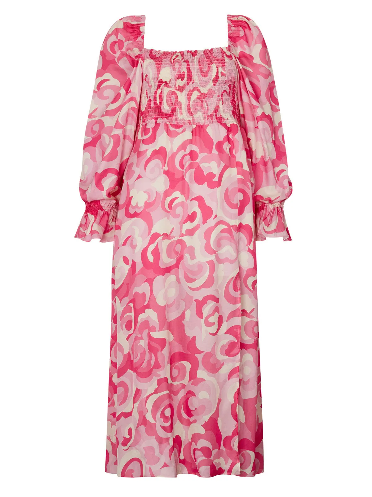 Jolene Pink Floral Swirl Midi Dress