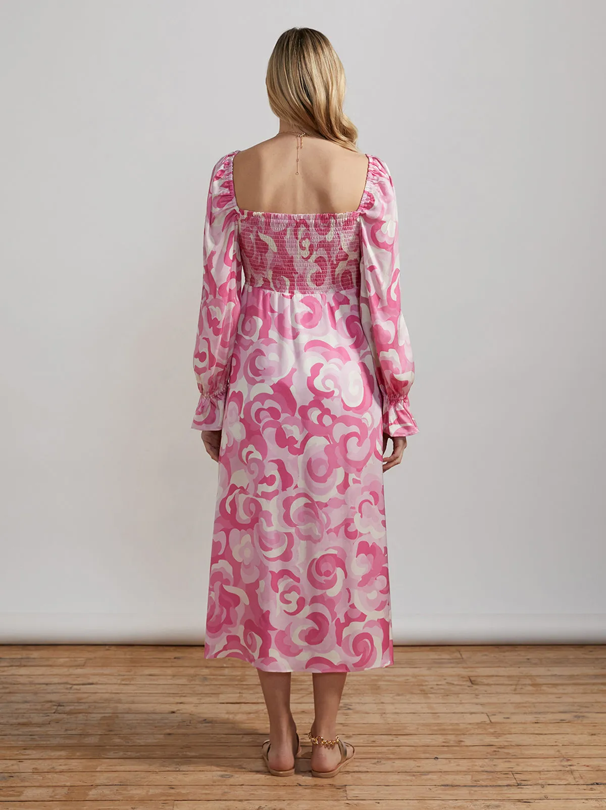 Jolene Pink Floral Swirl Midi Dress