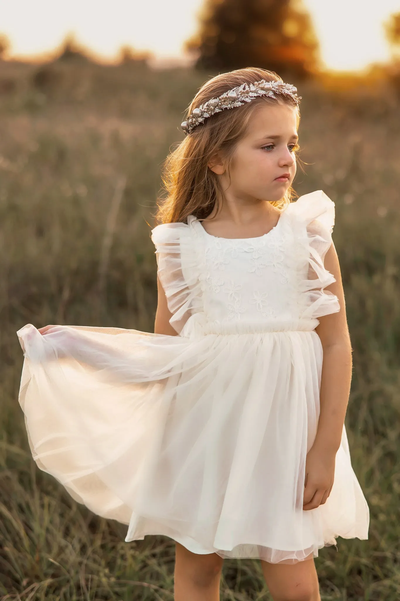 Kaitlyn Embroidered Dress (antique ivory tulle)