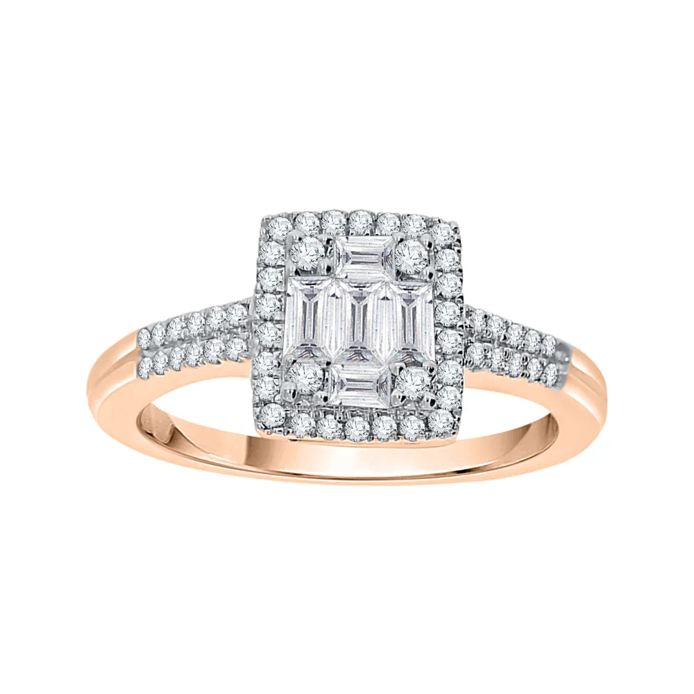 KATARINA Round and Baguette Cut diamond Engagement Ring (3/8 cttw)