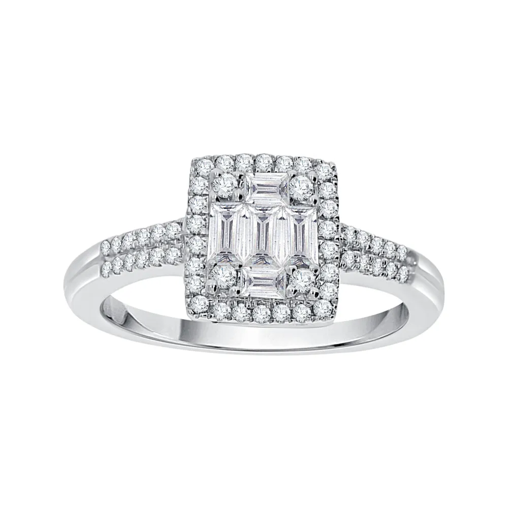 KATARINA Round and Baguette Cut diamond Engagement Ring (3/8 cttw)