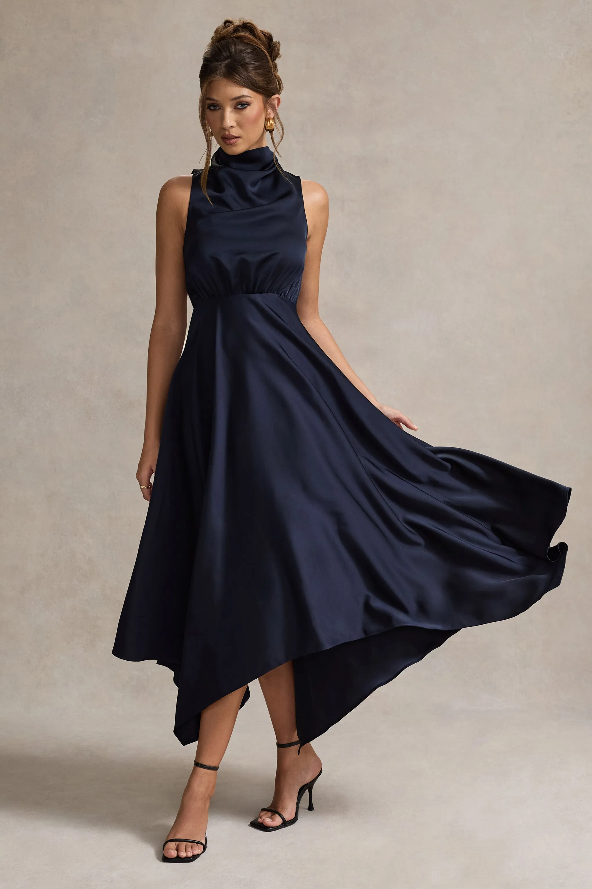 Kerri | Navy Satin Cowl-Neck Maxi Dress