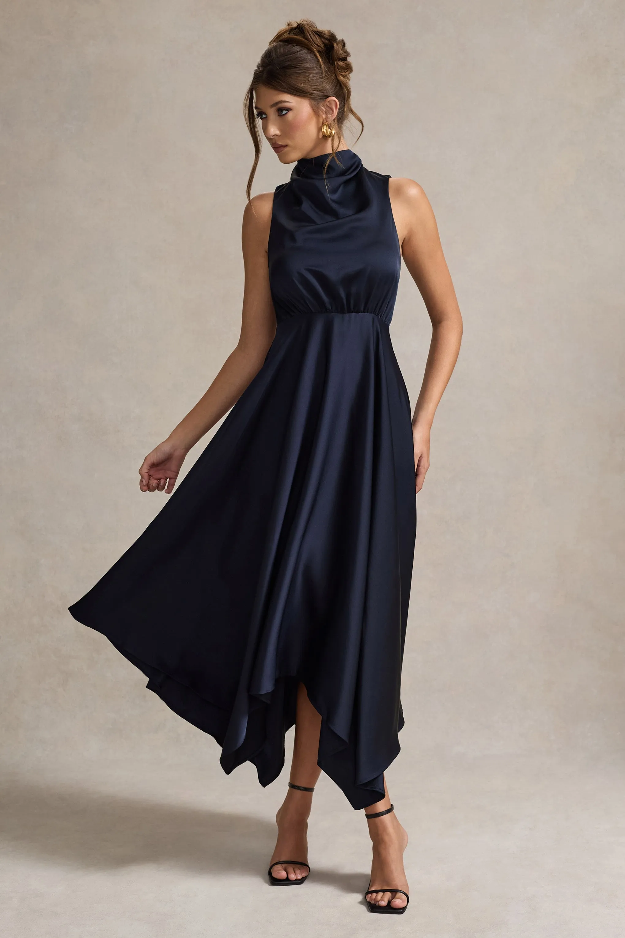 Kerri | Navy Satin Cowl-Neck Maxi Dress