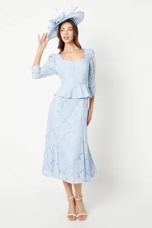 Lace Long Sleeve Belted Midi Dress