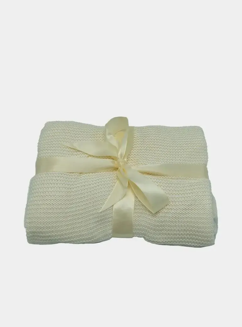 Large Knitted White/Ivory Bamboo Baby Blanket