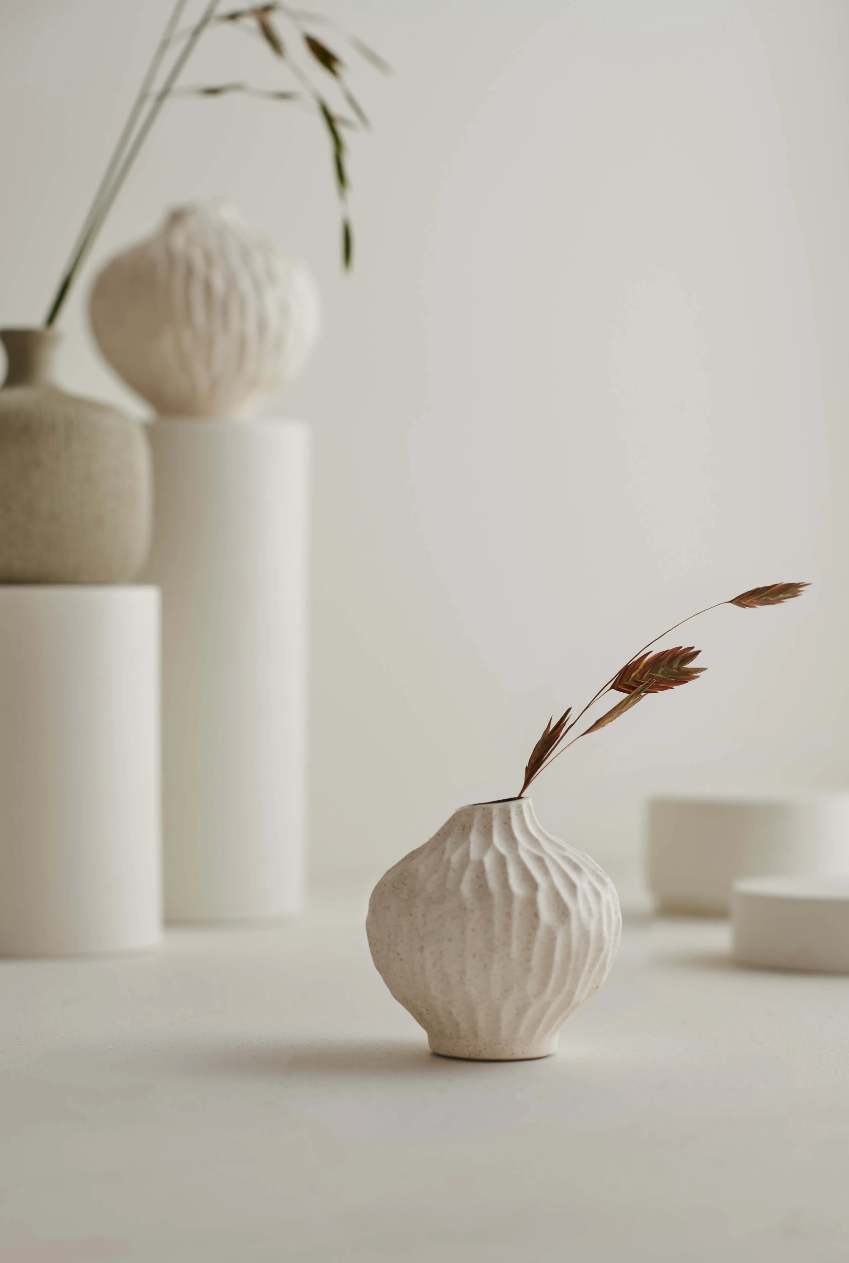 Line Vase | Small | Sand White Cut | by Lindform