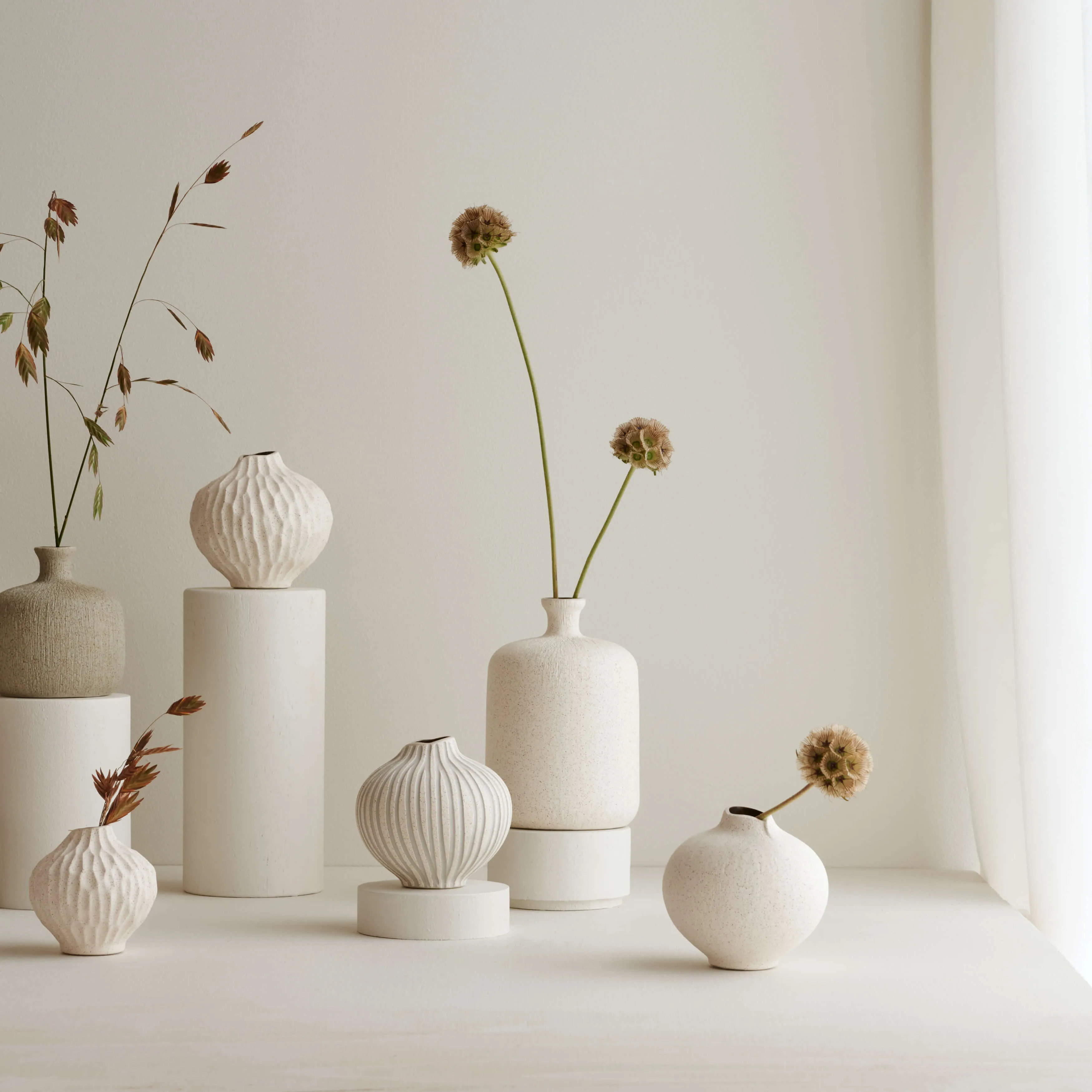 Line Vase | Small | Sand White Cut | by Lindform