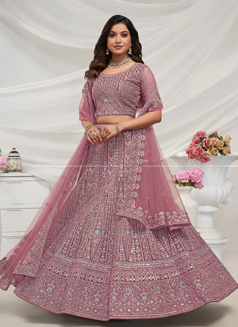 Mauve Purple Multi Embroidery Lehenga Choli For Wedding