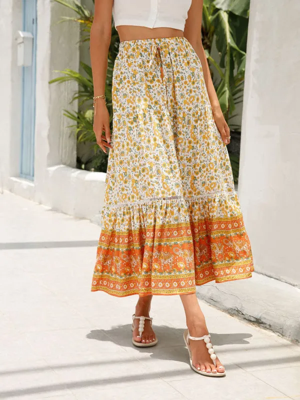 Maxi Cotton Bohemian Beach Resort Skirt