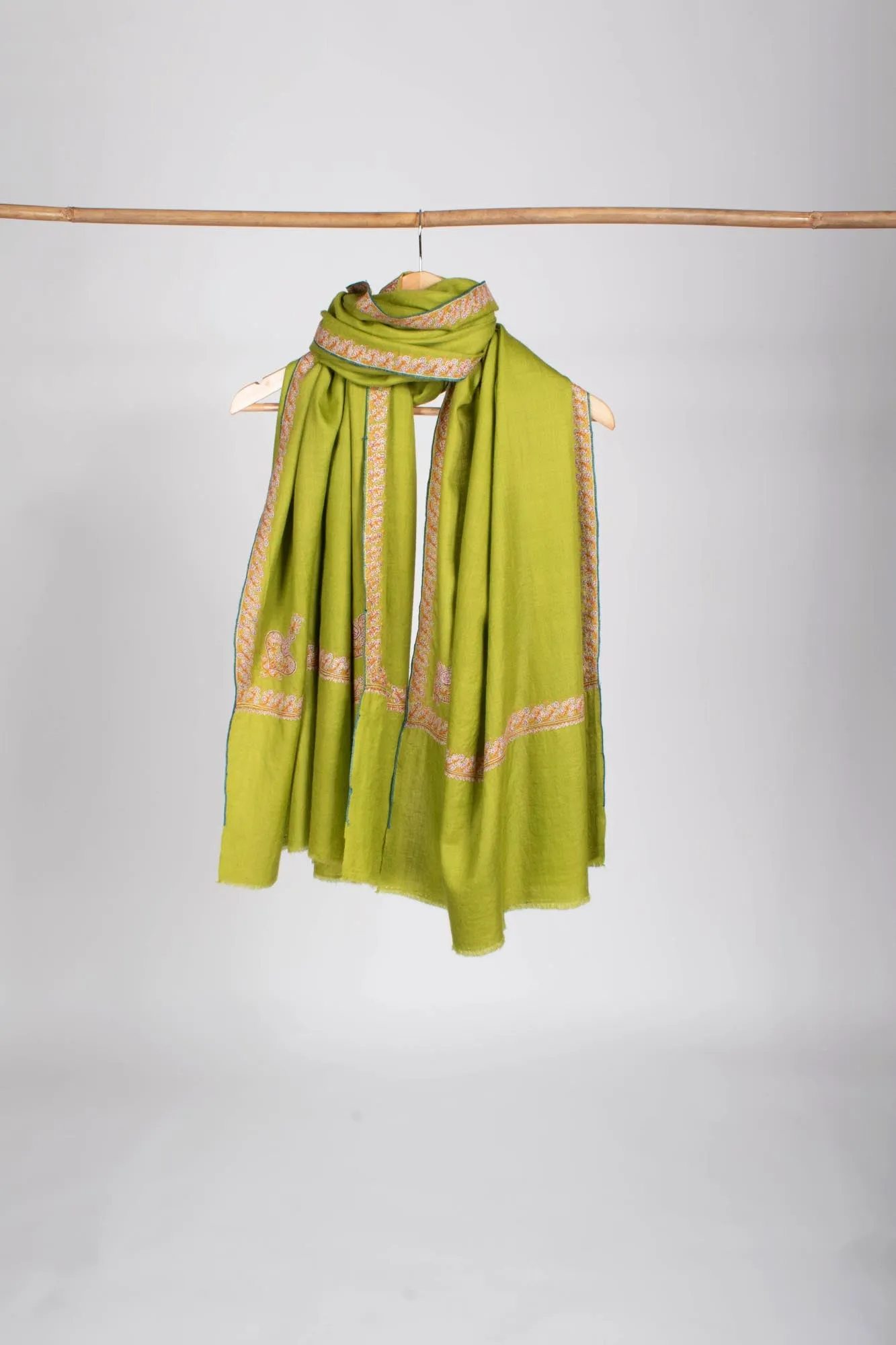 Mehandi Green Embroidered Pashmina Wrap - TRURO