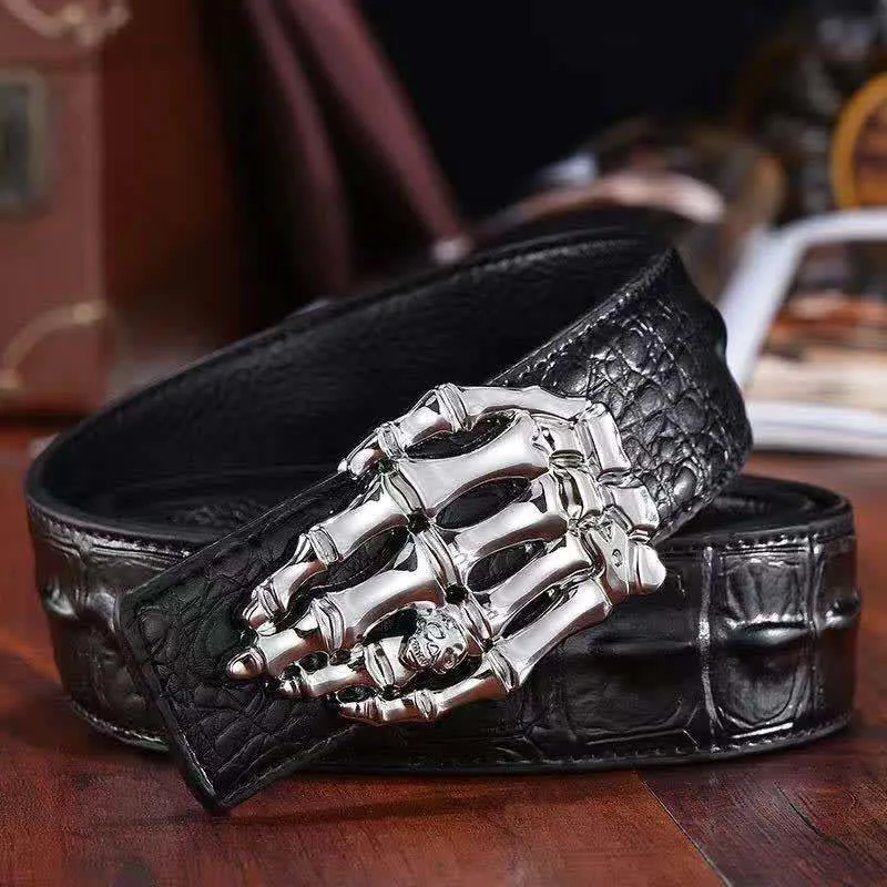 Men's Skull Hand Bone Crocodile Pattern Leather Belt