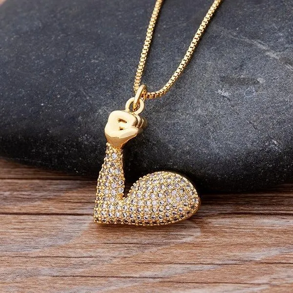 Micro Pave Gesture Hand Pendant Necklace with Rhinestone in Gold Color