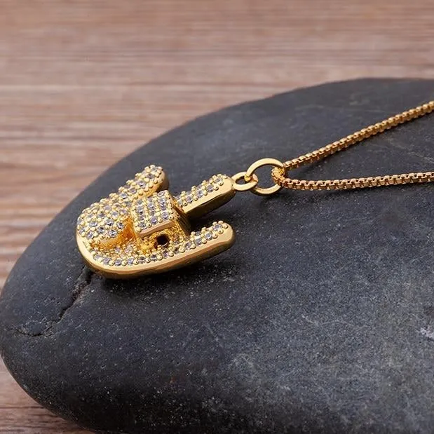 Micro Pave Gesture Hand Pendant Necklace with Rhinestone in Gold Color