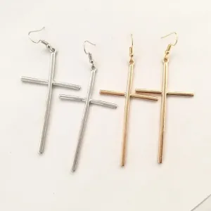 Minimalist Jewelry Simple Cross Drop Earrings for Women in Gold Color and Silver Color