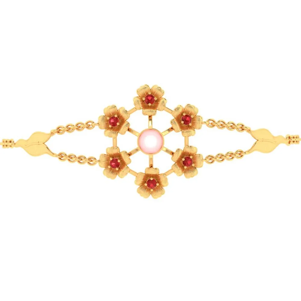 Multiple Flowers With Pink Stone 22k Gold Bracelet